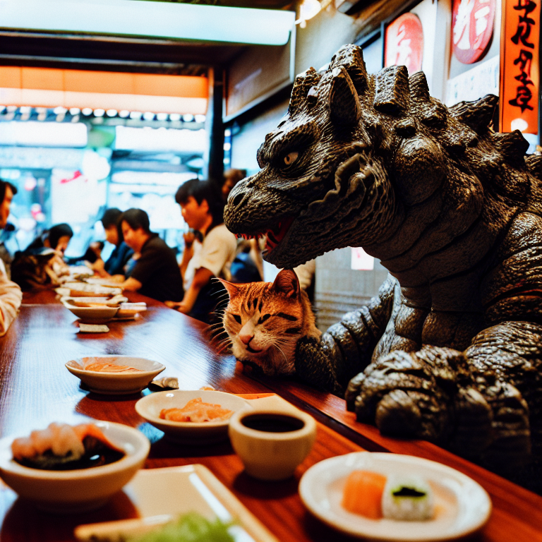 generated image of peasant fighting dragon in wood cutting style